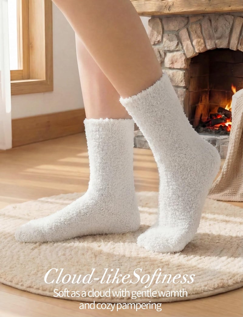 TOCONFFON Women's Cozy Fluffy Fuzzy Socks Plush Home Sleep Slipper Socks - Warm Cozy Gifts Ideas for Women 5,6,7,8 Pairs(5 White) - Image 2
